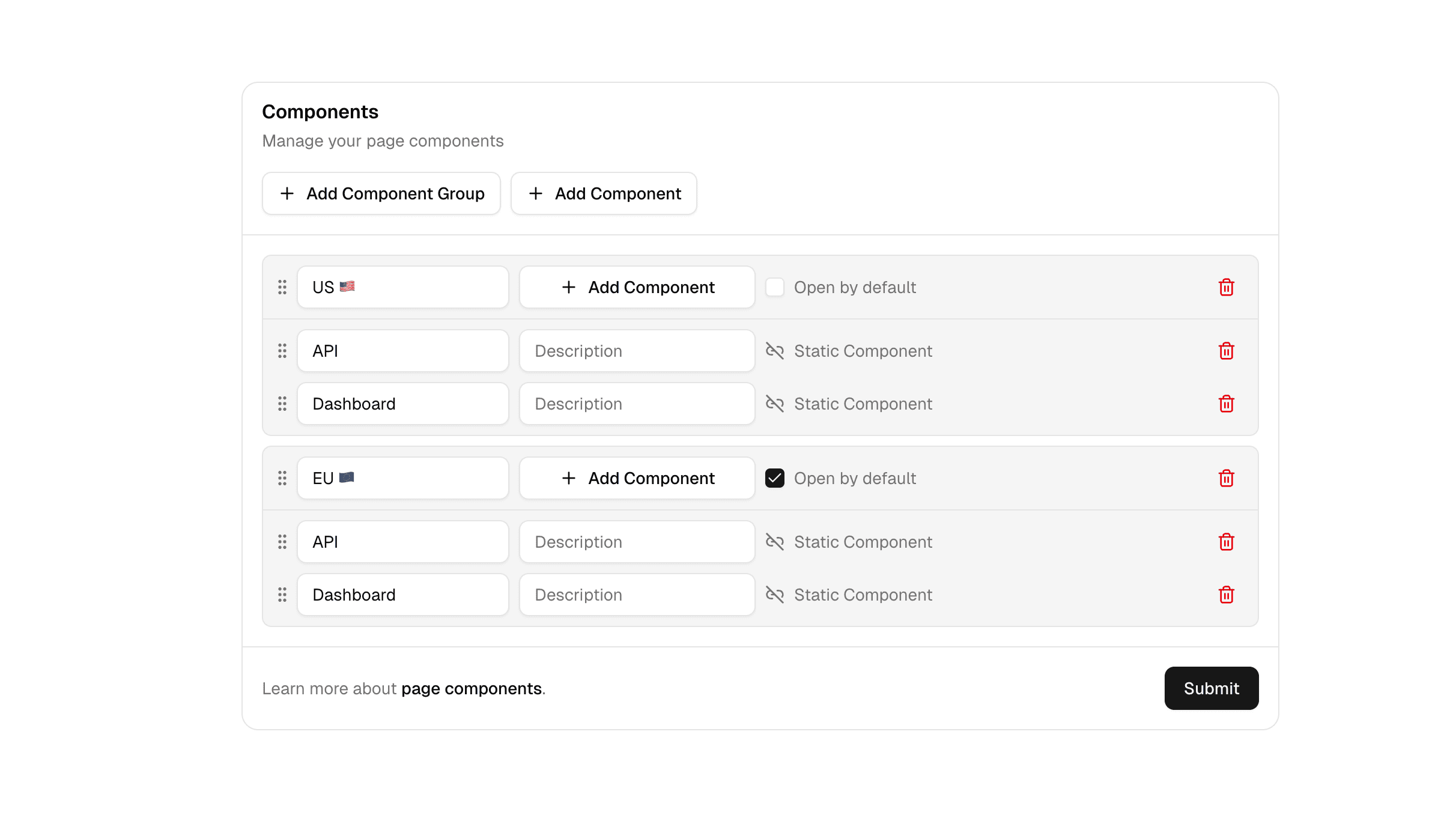 Component Group Default Open